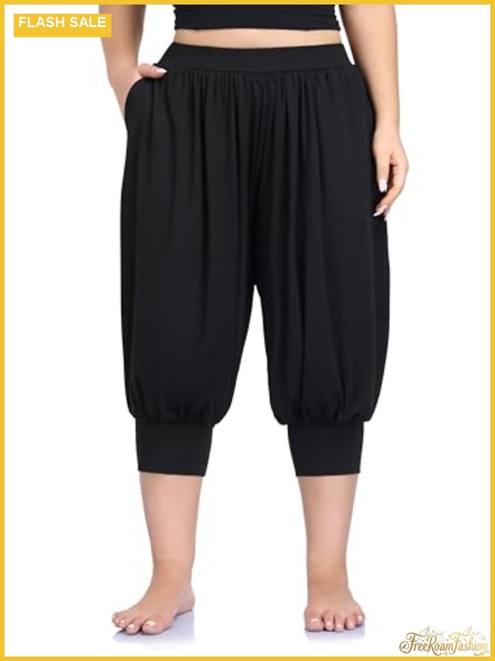 Plus Size Harem Capri Pants Soft Yoga Dance Cropped with Pockets